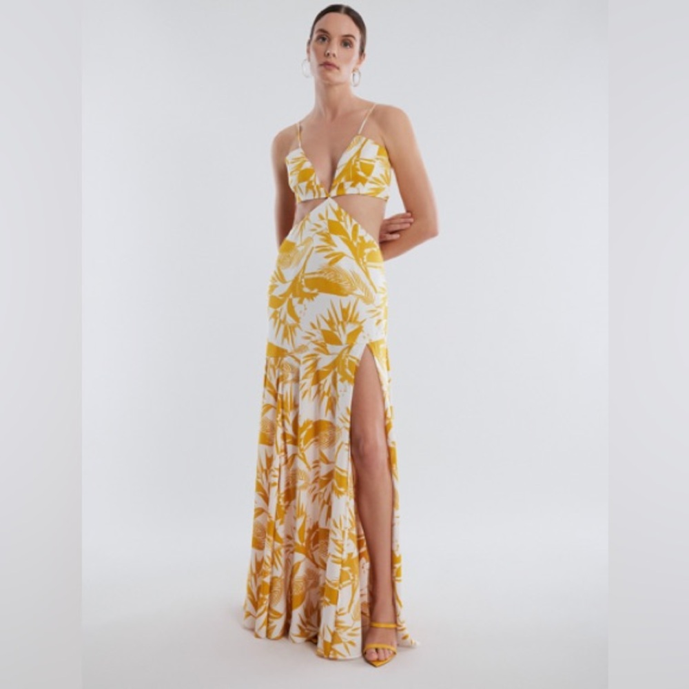 BCBG Aja Toasted Mustard cut out dress